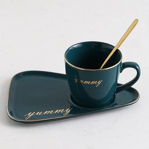 Ceramic Coffee Mug And Tray Set